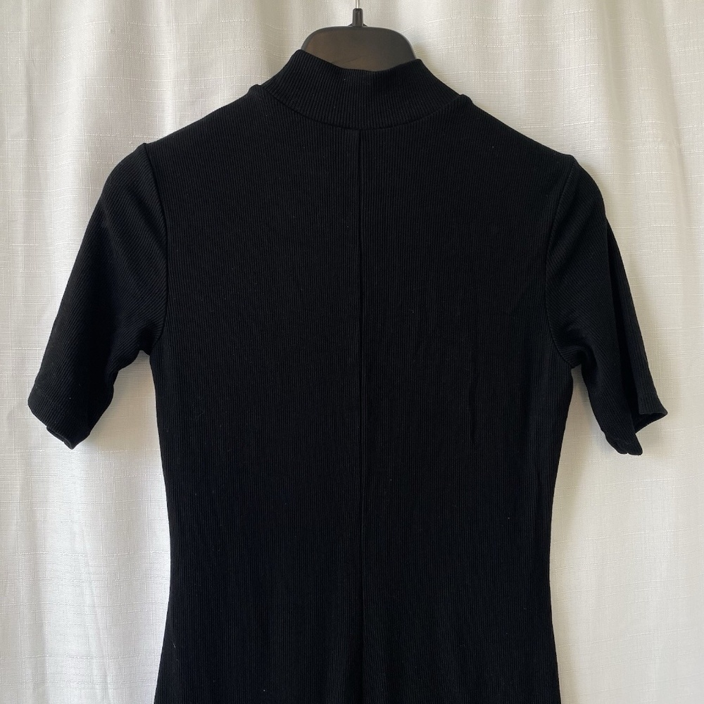 Marine Layer Lexi Ribbed Midi Dress Sz M Black Short Sleeve Mock Neck Lined - Picture 9 of 13